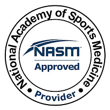 NASM logo with 'National Academy of Sports Medicine Approved Provider' text on a white background