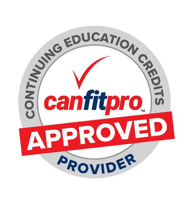 canfitpro approved provider badge with red and blue text on a white background