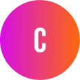 Gradient circle with a logo 'C' in the center