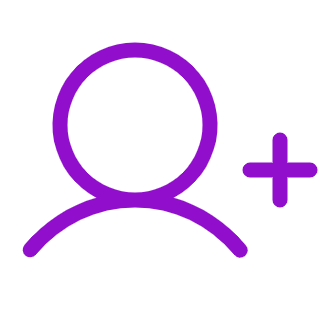 Purple icon of a circle with a plus sign on a white background